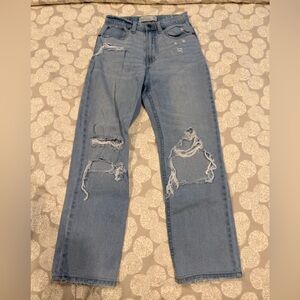 Abercrombie & Fitch Ultra High Rise Ankle Straight Blue Distressed Jeans